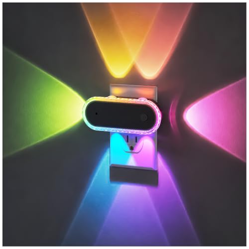 Image of Briignite Night Light Projector, RGB Night Lights Plug into Wall 2 Pack | Plug in Night Light, Dusk to Dawn Sensor Light, Dynamic Marquee Light, Dimmable Nightlight for Bedroom, Home Decor
