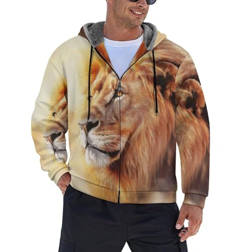 Sweat à capuche zippé lion pour homme veste polaire vintage de qualité supérieure