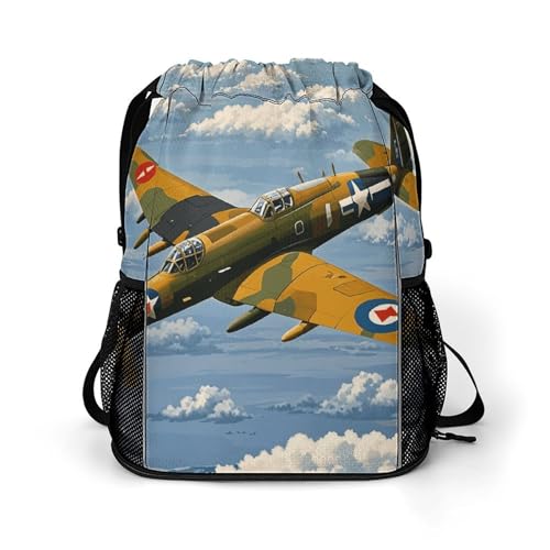 Sac à dos de randonnée léger imprimé Avion WW2 pour transporter vos affaires de sport