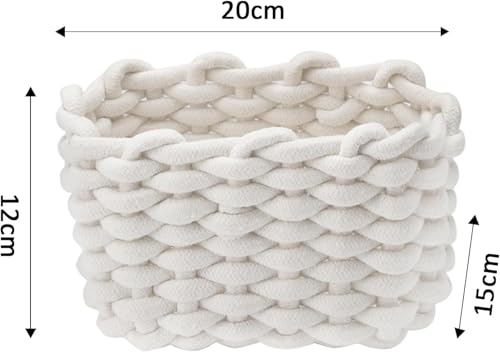 Doppelpack Aufbewahrungskörbe Wickelkorb Kleiner Korb Geflochten,Körbchen Aufbewahrungskorb Weiche Baumwolle Quadratische Badezimmer Schminke Spielzeug Regalkorb Mini Körbchen Weiß Basket