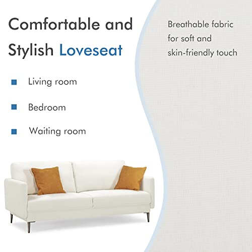 Giantex Modern Loveseat, 2-Seat Sofa Couch W/Comfy Backrest Cushion Solid Metal Legs, Certipur-Us Upholstery Sponge, For Condos Flats Office Reception Rooms, Easy Assembly (Loveseat, White) #TOP6