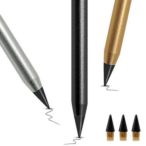 Yonality 3 stück metall tintenlose bleistifte ewig mit 3 stück wechselkopfm infinity pencil unendlichkeits bleistifte klares und flüssiges schreiben für erwachsene studenten künstler maler