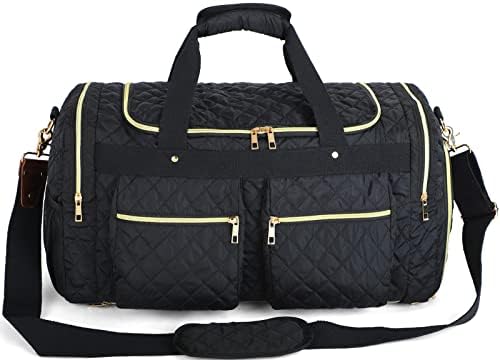 Weekender Overnight Duffel Bag Shoe Pocket for Women Men Weekend Travel Tote Carry On Bag (Black-B) 1 Weekender Overnight Duffel Bag Shoe Pocket for Women Men Weekend Travel Tote Carry On Bag (Black-B)