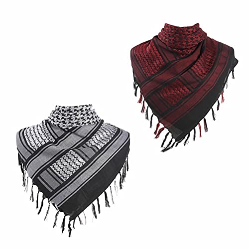 Nadoli 2PCS Unisexe Extérieur Coton Arabe Carré Militaire Shemagh Tactique Désert Écharpe Châle avec Gland pour Hommes et Femmes thumbnail