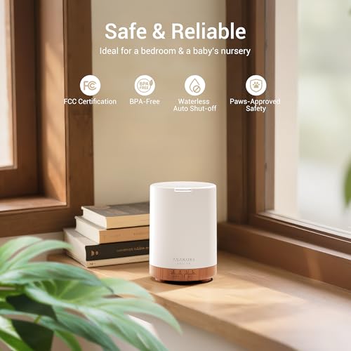 Image of ASAKUKI 300ML Essential Oil Diffuser, Quiet 5-in-1 Premium Humidifier, Home Fragrance Aroma Diffuser with 7 LED Color Changing Light and Auto-Off Switch -Light Brown
