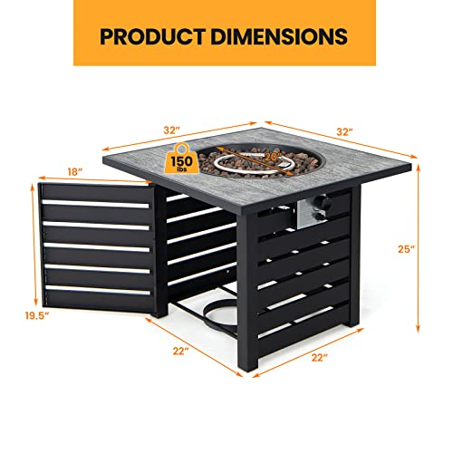 Giantex 32 Inch Propane Fire Pits, 50,000 Btu Square Gas Firepit With High-Temp Resistant Tabletop, Adjustable Flame Lava Rocks And Waterproof Cover, Csa Approved, Outdoor Fire Pit Table (Black) #TOP6
