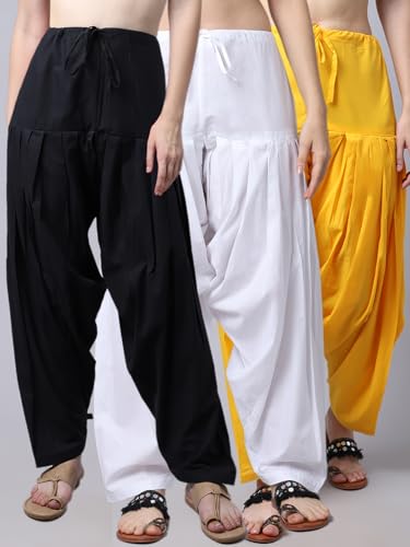 Image of Pistaa's Women's Regular Fit High Rise Combo of 3 Solid Pure Cotton Patiala Salwar