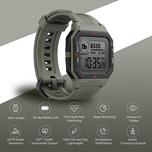 Image of Amazfit Neo Smart Watch, Retro Design, 28-Day Battery Life, Always-on Display, 5ATM Water Resistant, Lightweight, 4 Physical Buttons, Heart Rate, Sleep Monitor (Green)