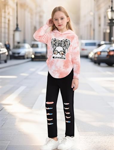Image of Girls Clothes Cool Girl Print Tie Dye Hoodie Pullover Sweatshirts Leggings Teen Girl Clothes 6-14 Years