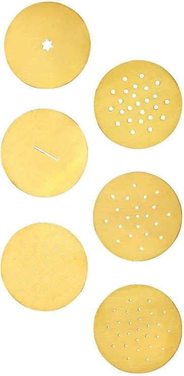 Brass Sev Sancha Mould Murukulu Maker Presser With 6 Different Jali Discs For Namkeen, Bhujia, Snacks, Chakli, Noodles, Idiyapam, Gathiya & Savoury- Pack Of 1