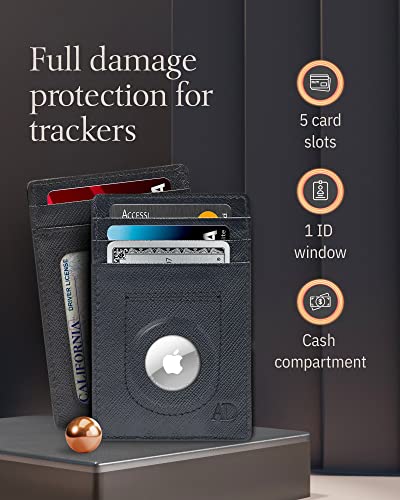 Image of Access Denied AirTag Holder Slim Wallet Genuine Leather RFID Blocking Gifts For Men, Checkered Black, Minimalist