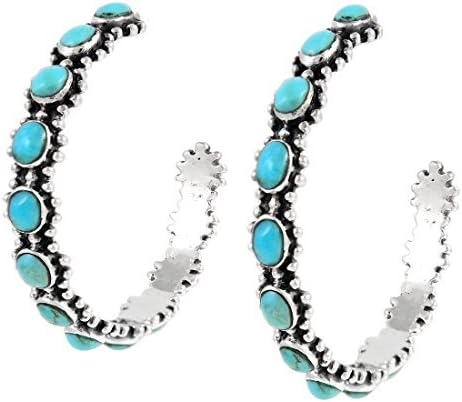Turquoise Hoop Earrings Genuine Gemstones (CHOOSE COLOR)