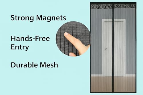 Image of JAIPUR ACE Polyester Premium Magnetic Mosquito Net Curtain | Mosquito Net For Doors With Magnet | Door Nets For Mosquitoes | Auto-Closing Insect Screen | Mosquito Net For Door - (190X60 Cm, Black)
