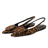 Vertundy Women's Slingback Flats Pointed Toe Flats for Women Low Heel Pumps Ankle Strap Sandals Circle Square Decorative Fashion Design Shoes Suede Leopard