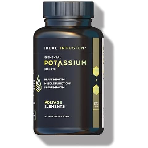 Voltage Elements Potassium Citrate 1430mg - Nerve Function, Heart & Kidney Health - Elemental Potassium 500mg (240 Capsules) Vegan Cover