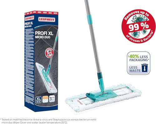 Leifheit Bodenwischer Profi XL, Fußklick-System, Wischmopp 42 cm, waschbar