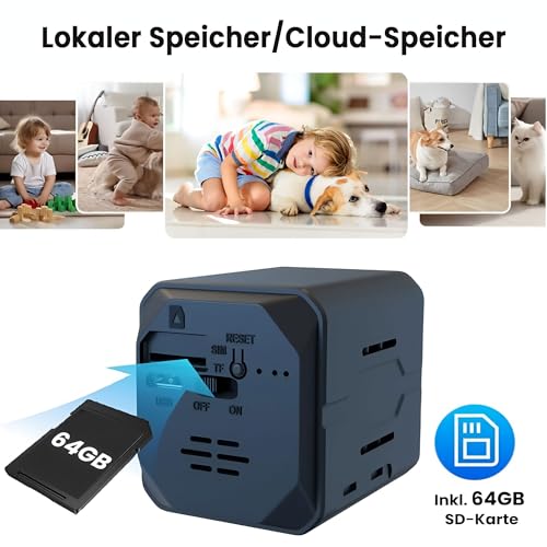 aidowocam Mini Kamera 4K Kamera Überwachung Innen mit 64G SD WLAN Überwachungskamera Innen,WiFi Camera Live Übertragung Handy APP Für Lange Standby Akku Kamera,Bewegungsmelder Nachtsicht