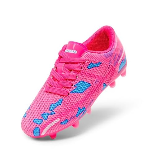 DREAM PAIRS Boys Girls Soccer Cleats Kids Football Shoes for Little/Big Kid,Size 1 Little Kid,Hot Pink/Blue,SDSO2301K