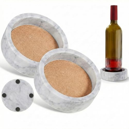 Hoolerry 2 Pcs Marble Wine Bottle Coaster Set Small...