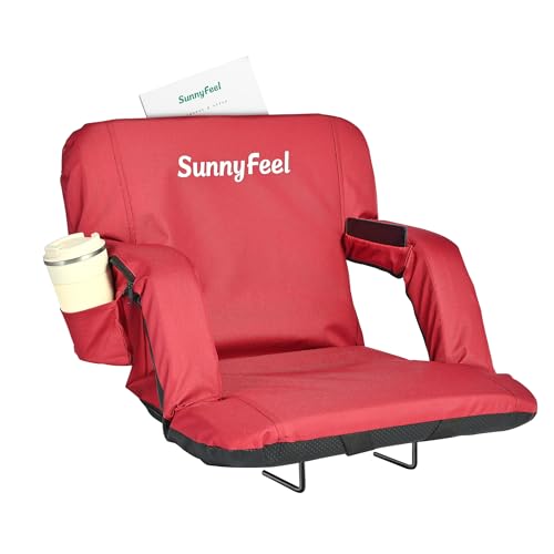 SUNNYFEEL Stadium Seats with Back Support Cushion Wide for Bleachers, Bleacher Chairs with Back and Cushion Padded Portable, Stadium Chairs with 5 Hidden Pockets (Red, Extra Wide 25.2'') Ext
