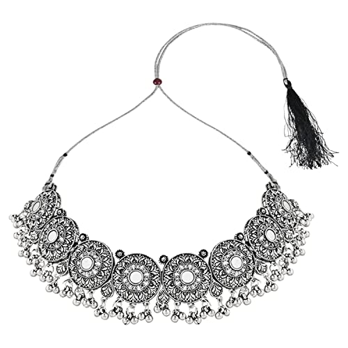 I Jewels Antique Silver Oxidized Ethnic Indian Wedding Bollywood Afghani Choker Necklace Jewellery With Earrings Set for Women (MC140-5OX)2