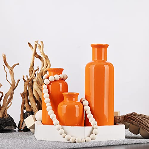 3Pcs Orange Ceramic Vase,Small Flower Vase For Decor,Modern Decorative Vase For Flowers Decor Centerpieces,Farmhouse/Fire Place/Living Room/Bedroom/Office/Dining Table Decoration Orange Vase (G) #TOP4