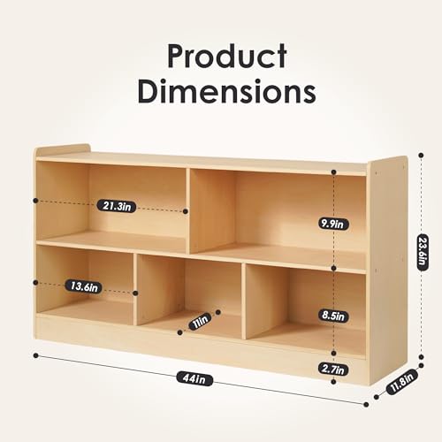 5-Section Wooden Toy Shelf for Kids, Montessori Shelf Storage with Open Shelving & Customizable Layout | Safe, Sturdy Design for Kids Room, Classroom & Playroom - Image 3