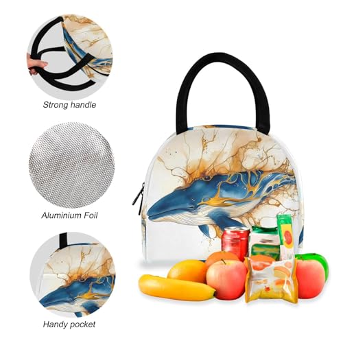 Backpack Lunch Box Set Large Capacity Travel Backpacks and Insulated Lunch Bag for Commute Hiking Picnic Artwork Whale Print4
