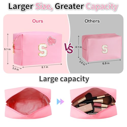 Personalized Initial Makeup Bag with Bling Heart Preppy Cosmetic Bag Cute Toiletry Travel Bag For Teen Girls Women Letter Makeup Pouch Purse for Holiday Birthday Christmas Gifts (A, Pink)2