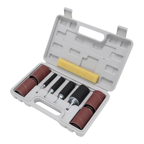2-1/2Sanding Drum and Sleeves Set with 1/4 1/8Shank and Sandpaper Cleaning Stick-Eraser Drill Sanding Kit for Sanding Polishing Multiple Materials Wood Fiberglass Metal 80 120 Grit-21PCS