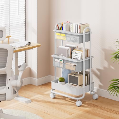 Image of Modanais Baby Diaper Caddy Organizer Cart - 3 Tier Rolling Storage Cart with Wheels, Baby Essentials for Nursery Storage, Detachable Dividers - for Crib, Bedroom, Art & Craft Organizer (Light Gray)