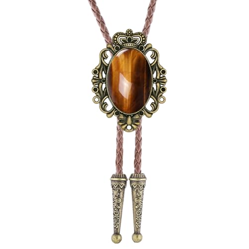 Image of Jeilwiy Bolo Tie for Men Real Stone Westwern Cowboy Ties Silver Bolos Women Leather Necktie Gift for Birthday Christmas