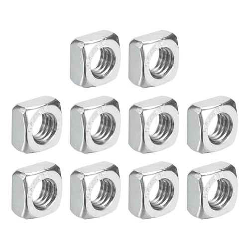 sourcing map M5-0.8x4 Square Nuts, 304 Stainless Steel Coarse Thread Square Nuts Fasteners for Home Repairs and Professional Engineering, Silver, 10pcs