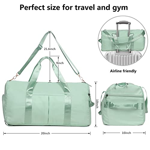 Image of Gym Duffle Bag For Women, Waterproof Travel Duffel Bags Carry On Shoulder Bag, Light Weight Weekender Bag With Shoe Compartment For Sports Overnight Trip School Camping, green, medium, Duffle Bag