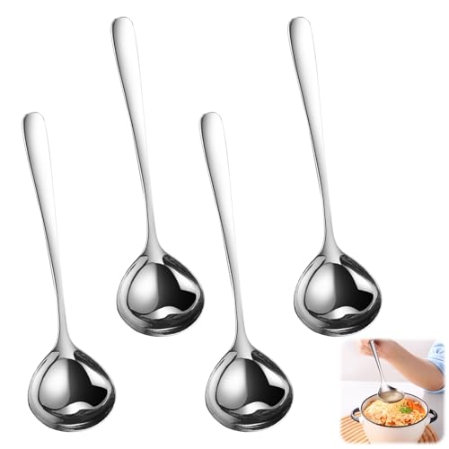 2 Pièces Cuillères à Soupe en Acier Inoxydable, 20 cm Louche à Soupe, Cuillère à Sauce, Lavables au Lave-Vaisselle, Louche de Cuisine, Cuillère de Service pour...