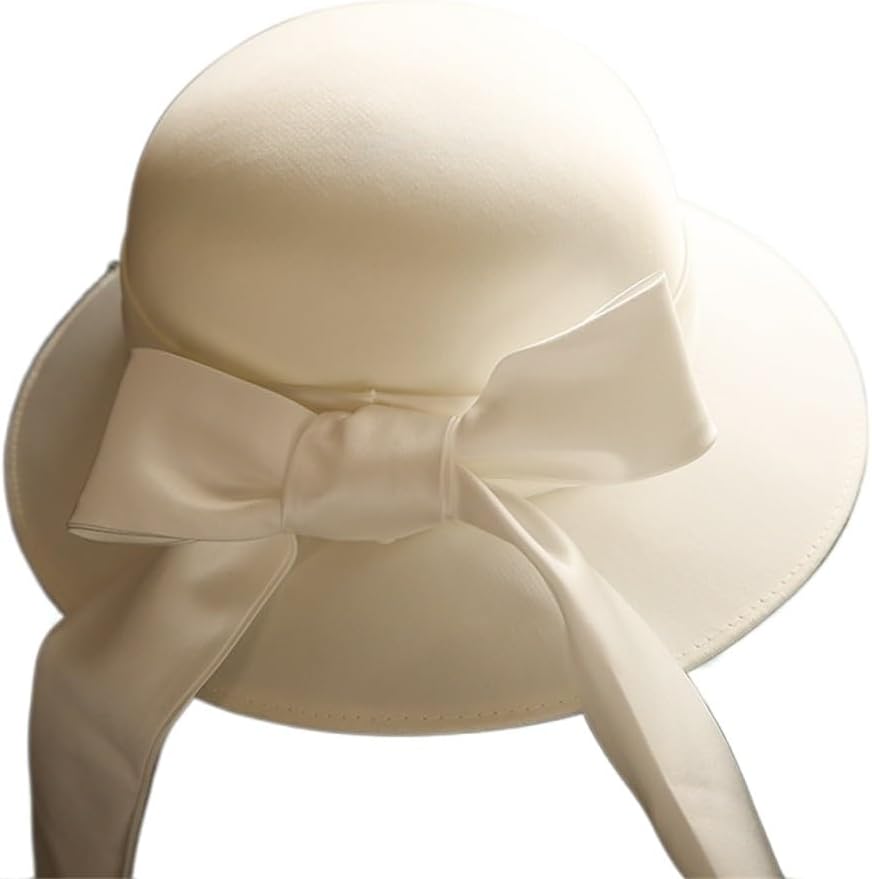 French Minimalist Satin Bow White Fisherman's Hat