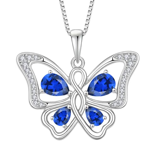 Rocayi Butterfly Pendant Necklace 925 Sterling Silver Sapphire Necklace September