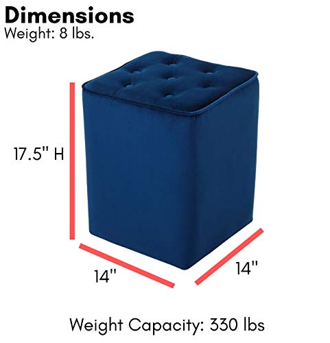Birdrock Home Tufted Navy Velvet Ottoman Foot Stool - Square - Soft Compact Padded Stool - Great For The Living Room, Bedroom And Kids Room - Upholstered Small Furniture #TOP2