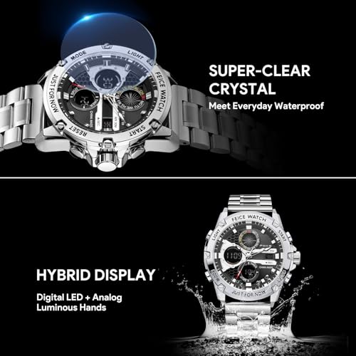Image of FEICE Men's Watch Wristwatches Chronograph Sport Watch Japanese Quartz Analog-Digital Waterproof Watches Multifunctional Luminescent Industrial Style Punk watch-FK036SLIVER