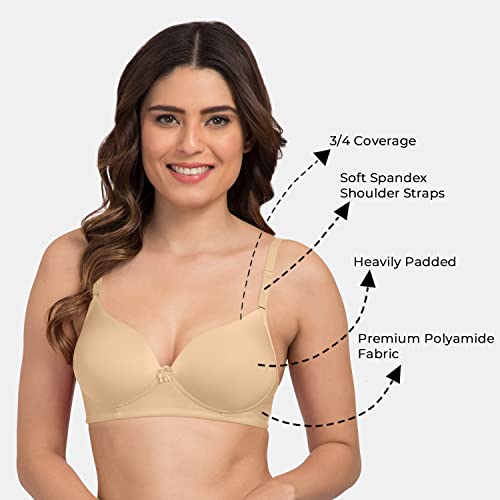 Image of Tweens - Heavily Padded Semi Push-Up Bra - Polyamide Fabric - 3 /4th Coverage, Wireless, Multiway Straps, Seamless - Everyday T-Shirt Bra