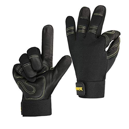 OLSON DEEPAK Durable and Remarkable protection for Carpentry/Yard/Rose Working/Auto Work - Cowhide Leather Glove for Heavy duty, Wood Working, Construction, Garden, Farm (Large, Black)