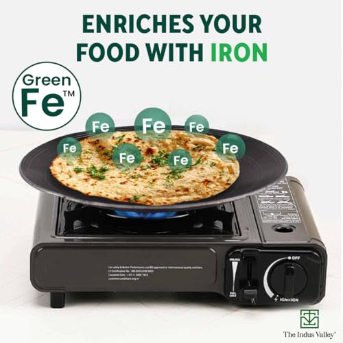 Image of The Indus Valley Pre-Seasoned Concave Iron Bhakri Tawa for Chapathi | 30cm /12 inch, 1.6kg | Gas Compatible | 100% Pure & Toxin-Free, No Chemical Coating, Black