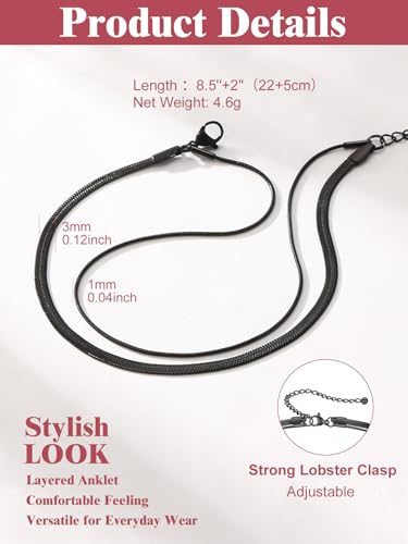 Image of FOCALOOK 14K Gold Plated Anklets for Women Waterproof Plus Size Ankle Bracelet 8.5-10.5 Inch Adjustable Mariner /Figaro /Flat Snake /Cuban Link Chain Anklet Jewelry for Summer Beach Holiday