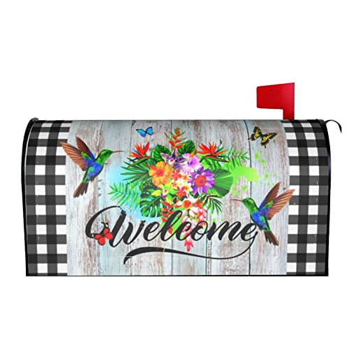 Spring Hummingbirds Mailbox Cover Magnetic Standard Size 18" X 21" Flowers Mailbox Covers Butterfly Mailbox Covers Magnetic Mailbox Wraps Post Box Cover Decor For Garden Yard House #TOP7