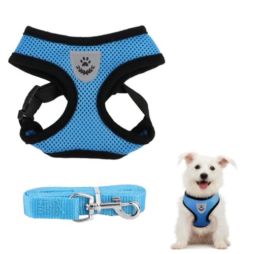 Hypeety Pet Dog Vest Harnesses Puppy Cotton Polyester Adjustable Dog Mesh Harness Travel Chest Strap Vest Reflective (L, Blue)