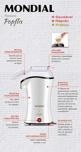 Pipoqueira Mondial, Popflix, 110V, Branco, 1200W - PP-04