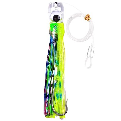 Saltwater Fishing Lures 6/9inch Trolling Lures for Marlin Mahi Tuna Dolphin Shark Big Game Deep Sea Fishing Baits Squid Skirts Rigged Hooks Ocean Gear Tackle
