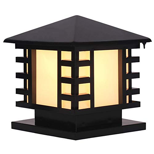 DULG Chinese IP65 wasserdichte Gehäuse schwarz Außen Säule Lampe Nichtrostender japanischen Stil Edelstahl-Garten-Wand Patio Säule Pfosten-Lampen-Befestigungs-Platz Mattglas Laterne Außen Sockel Lampe Cover