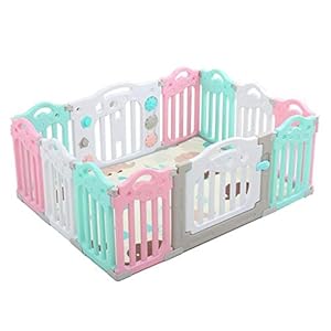FALIYORS playard Playpen for Baby and Toddlers with Activity Panel & Door – 12 Colourful Plastic Panels