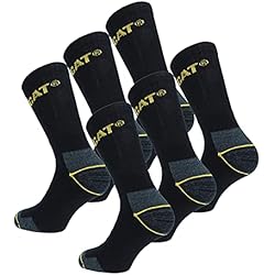 Zapatos Punta De Acero Caterpillar Precios Caterpillar 6 Pares Calcetines Trabajo Media Pantorrilla - por Zapatos de Seguridad - Punta y Talón Reforzados - Esponja Algodón (Negro, 41-45)